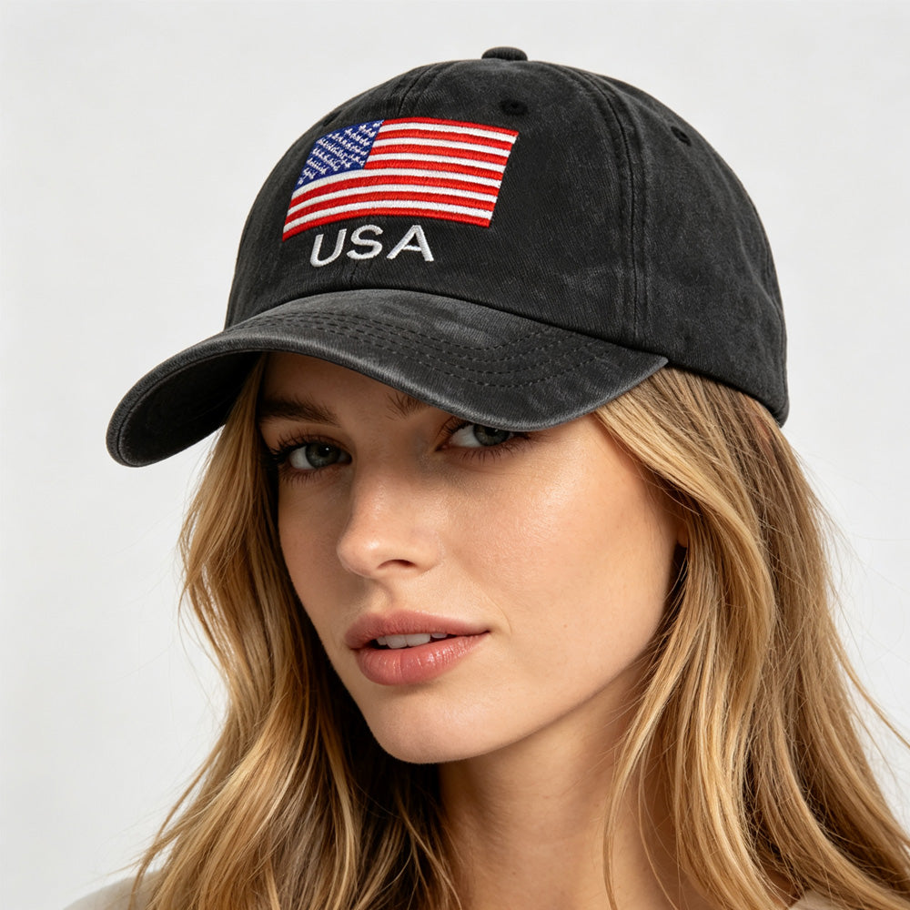Casquette de baseball lavée 2pcs vintage avec logo American Flag USA