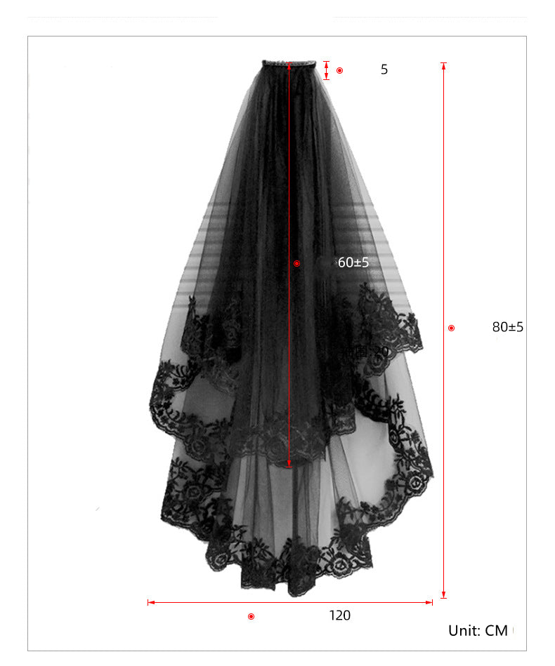 Veil noir courte dentelle coiffure amour spirituel vêtements de mariage party veil photo veil
