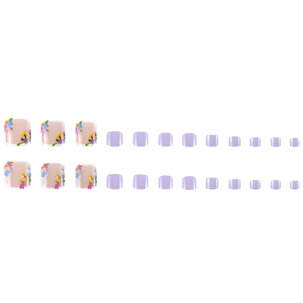 Escargot carré court 24-pièces à la pointe du blanc French Pressing style Flower-shape fake Nails