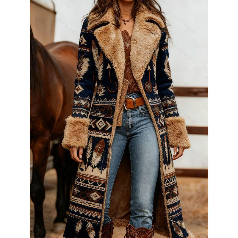 Manteau imprimé mode en peluche de style occidental pour femmes