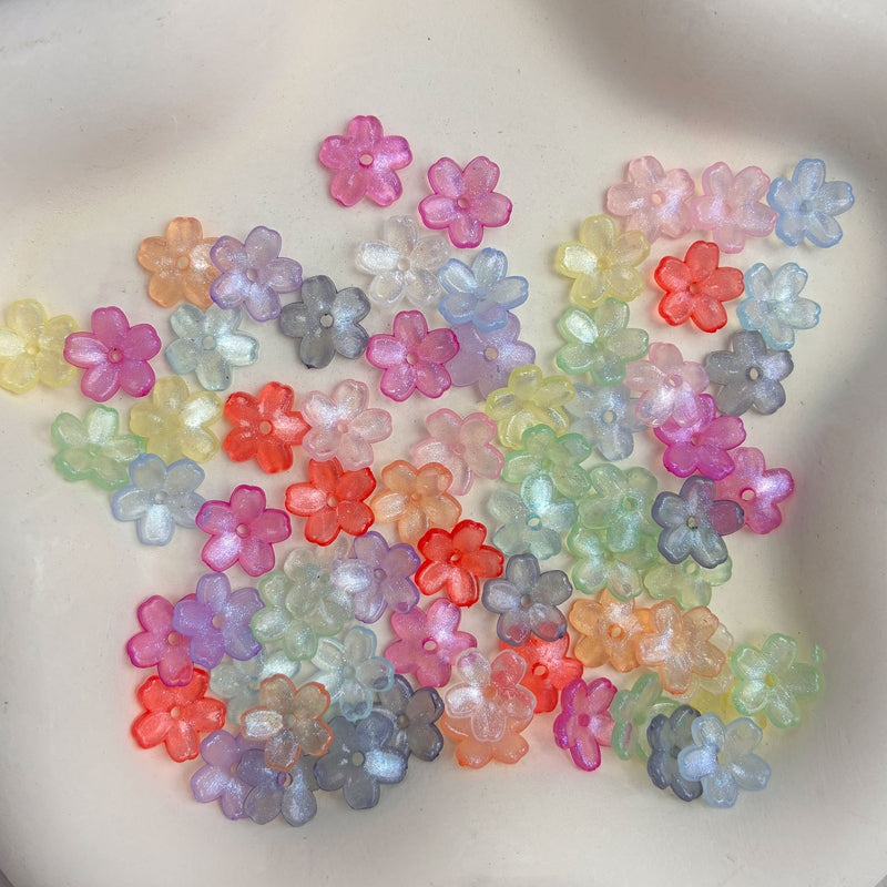 11mm Perles de fleur en acrylique 5-Petal Glitter