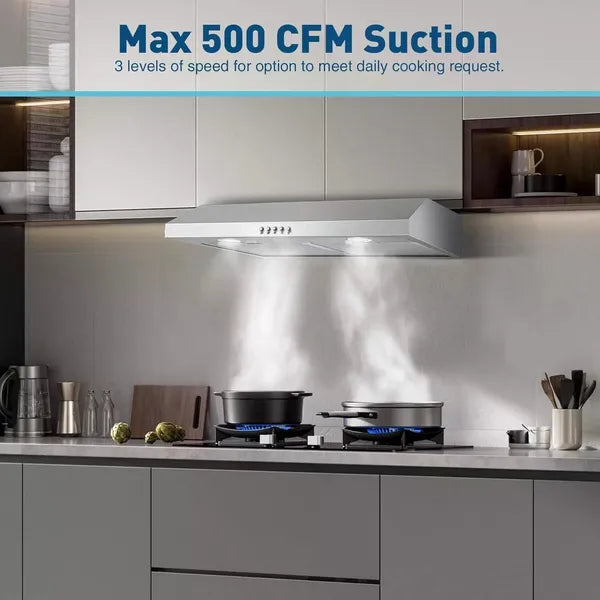 Hotte de cuisine sous cabinet de 30 pouces 500 CFM Acier inoxydable 3-Speed