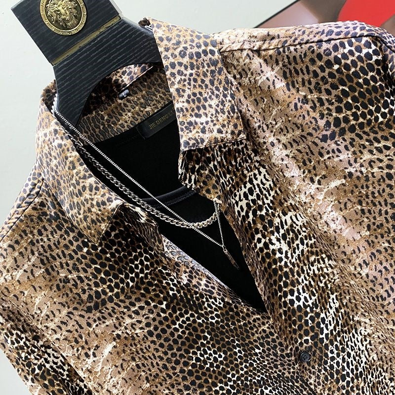 Chemise casual homme mode avec imprimé peau de serpent