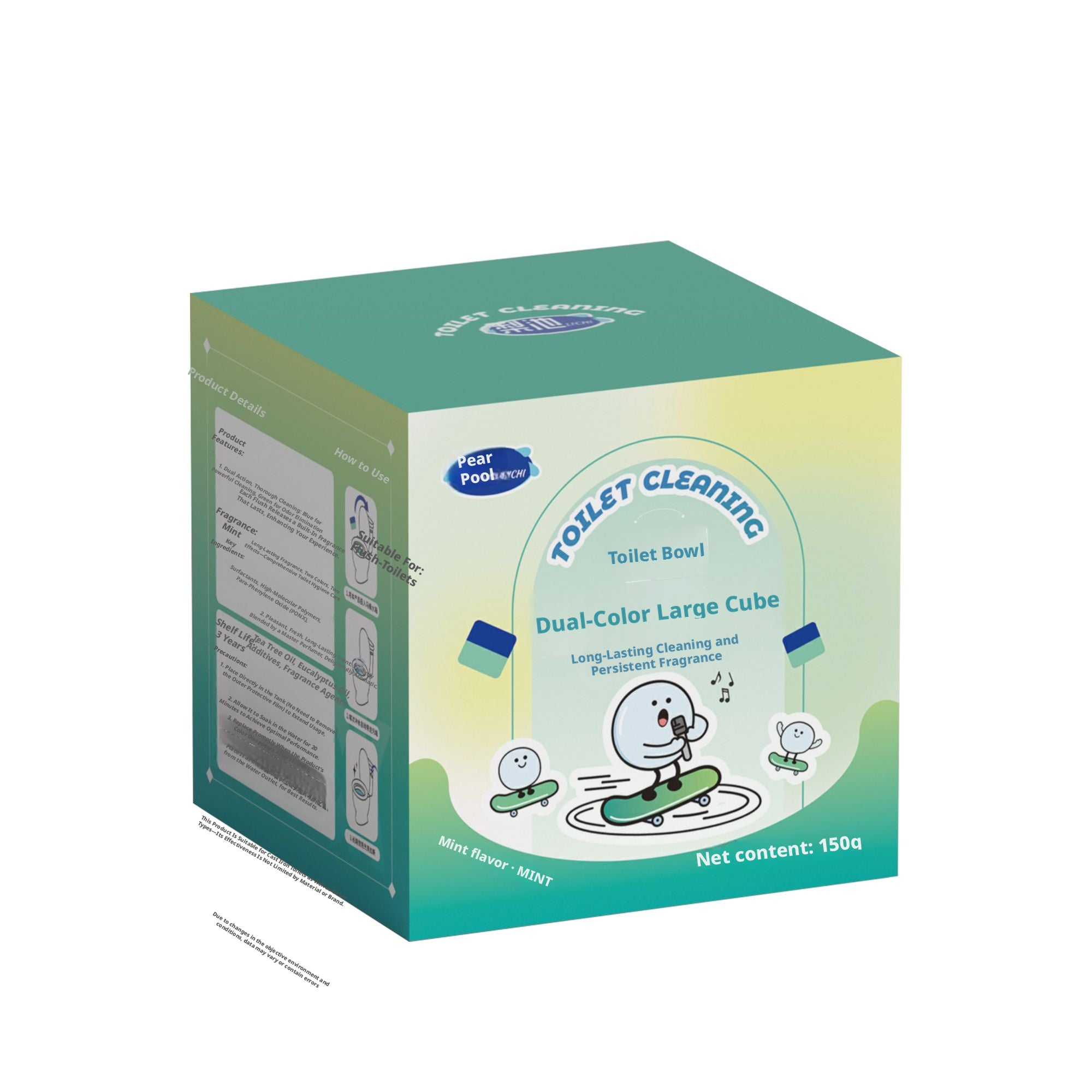 Toilette deux-couleur cube-menthe saveur-vert-150g-1 boîte