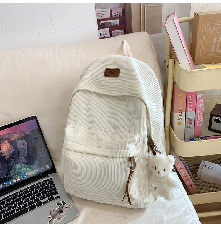 Sac à dos Corduroy de style Harajuku pour les cours de collège
