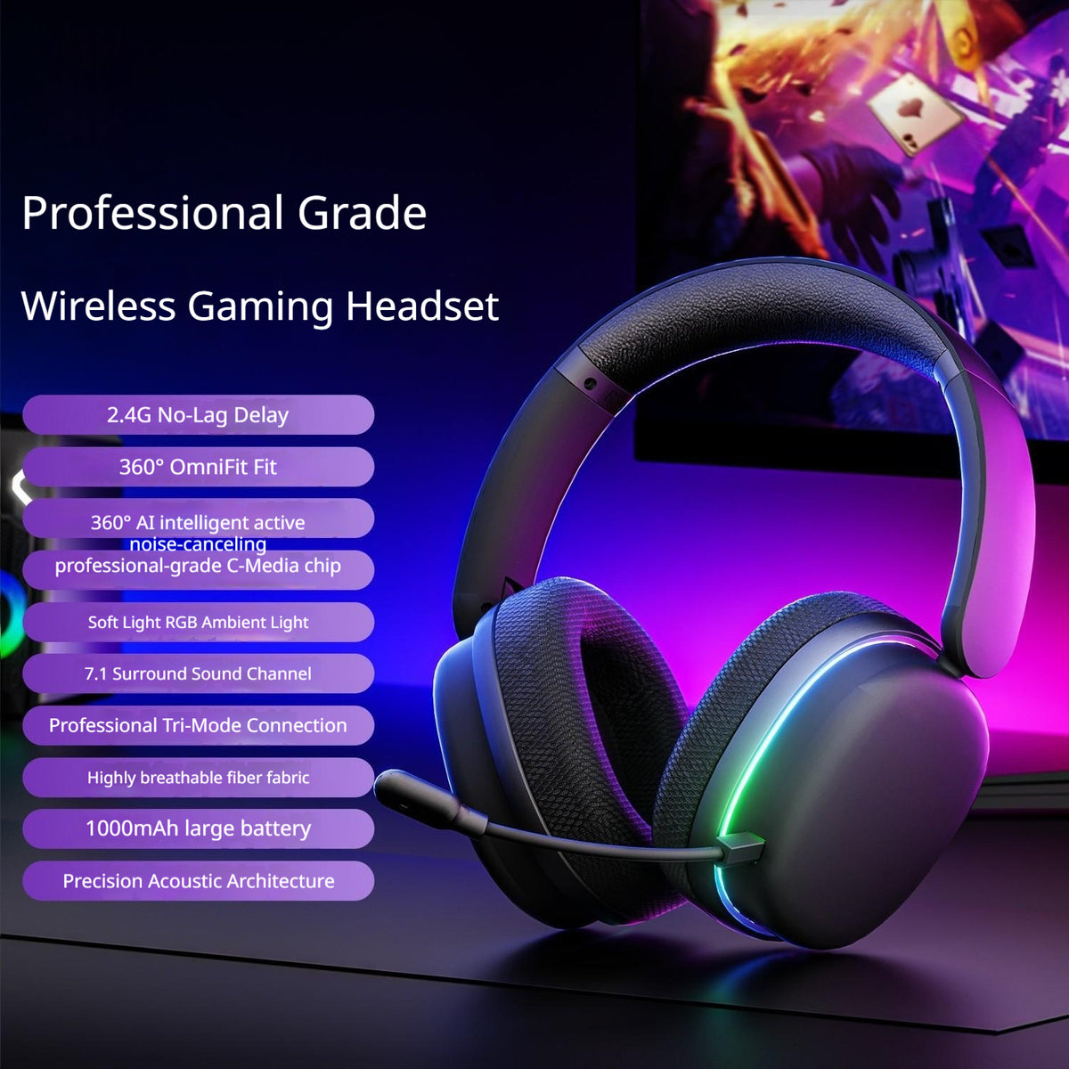 Noise-Cancelling Three-Mode Bluetooth High-Fidelity Gaming Headset