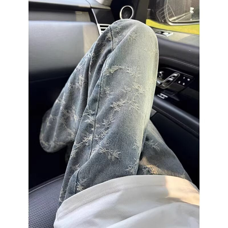 Hommes American-Style Retro Jacquard Denim Jeans