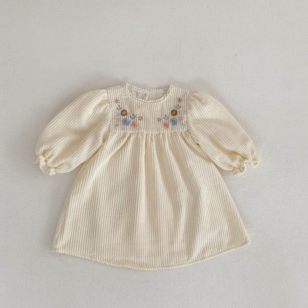 Robe brodée en dentelle à manches de bulles pour filles
