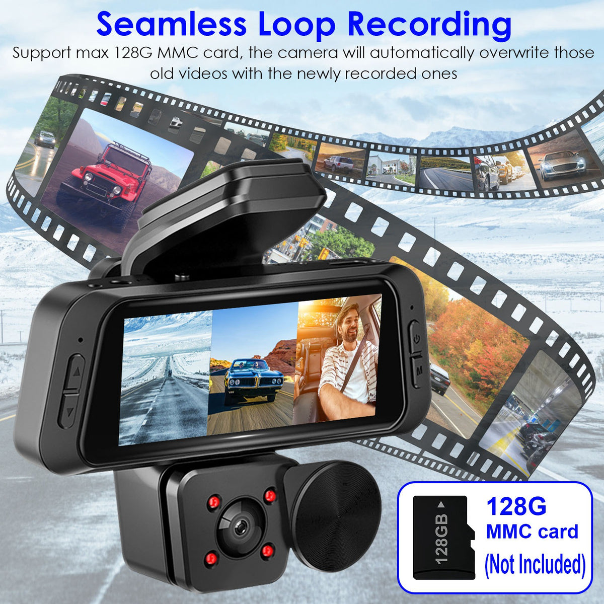 1080P FHD 3 Channel WiFi Dash Cam 170 Degree Wide Angle Caméra de voiture triple avec IR Night G