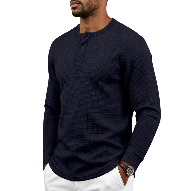 Homme Retro Jacquard Plaid Plongé manches longues Fit Henley T-shirt