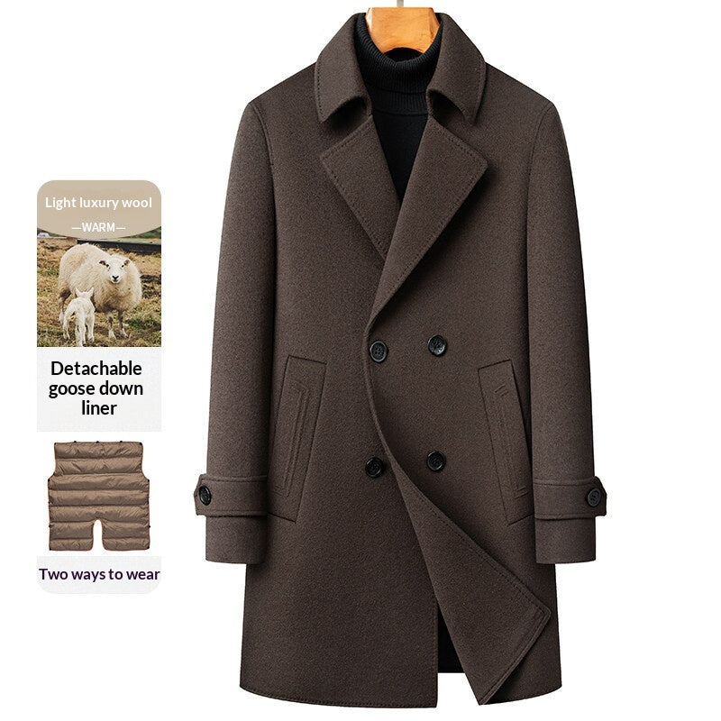 Manteau de laine à double face à l'arrivée avec doublure amovible et double-brass