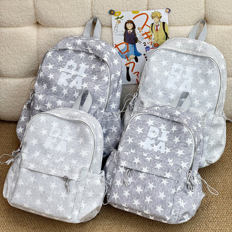 Star-print Backpack Minimalist Letter Design Léger