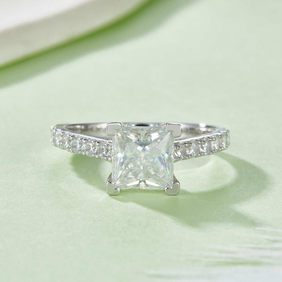 S925 Argent Sterling 2ct Anneau de Moissanite Coupe Princesse