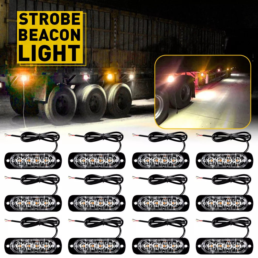 12x 4 LED Recovery Strobe Flashing Truck Beacon Grille Lightbar Lampe Amber