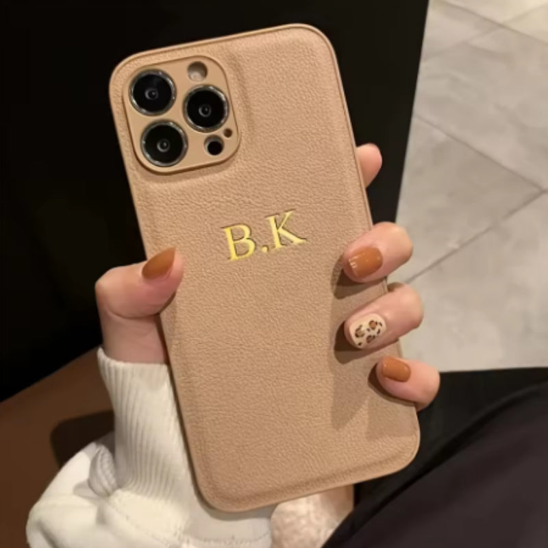 Personnalisé Or-embossed Nom Luxury Leather Phone Case
