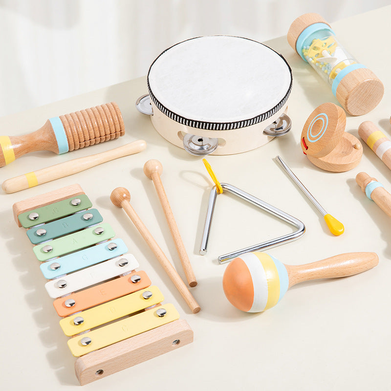 Ensemble d'instruments de percussion musicale en bois neuf pièces