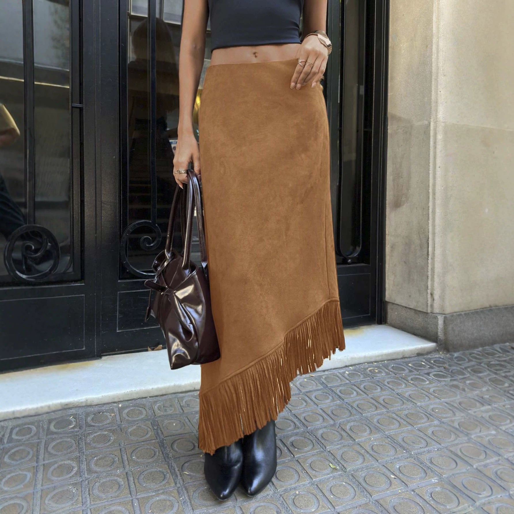 Jupe longue asymétrique frange pour femmes