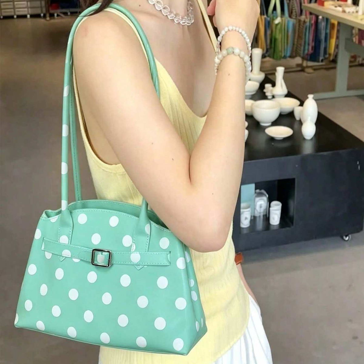 Sac à épaule transparent en jelly à grande capacité Polka-Dot