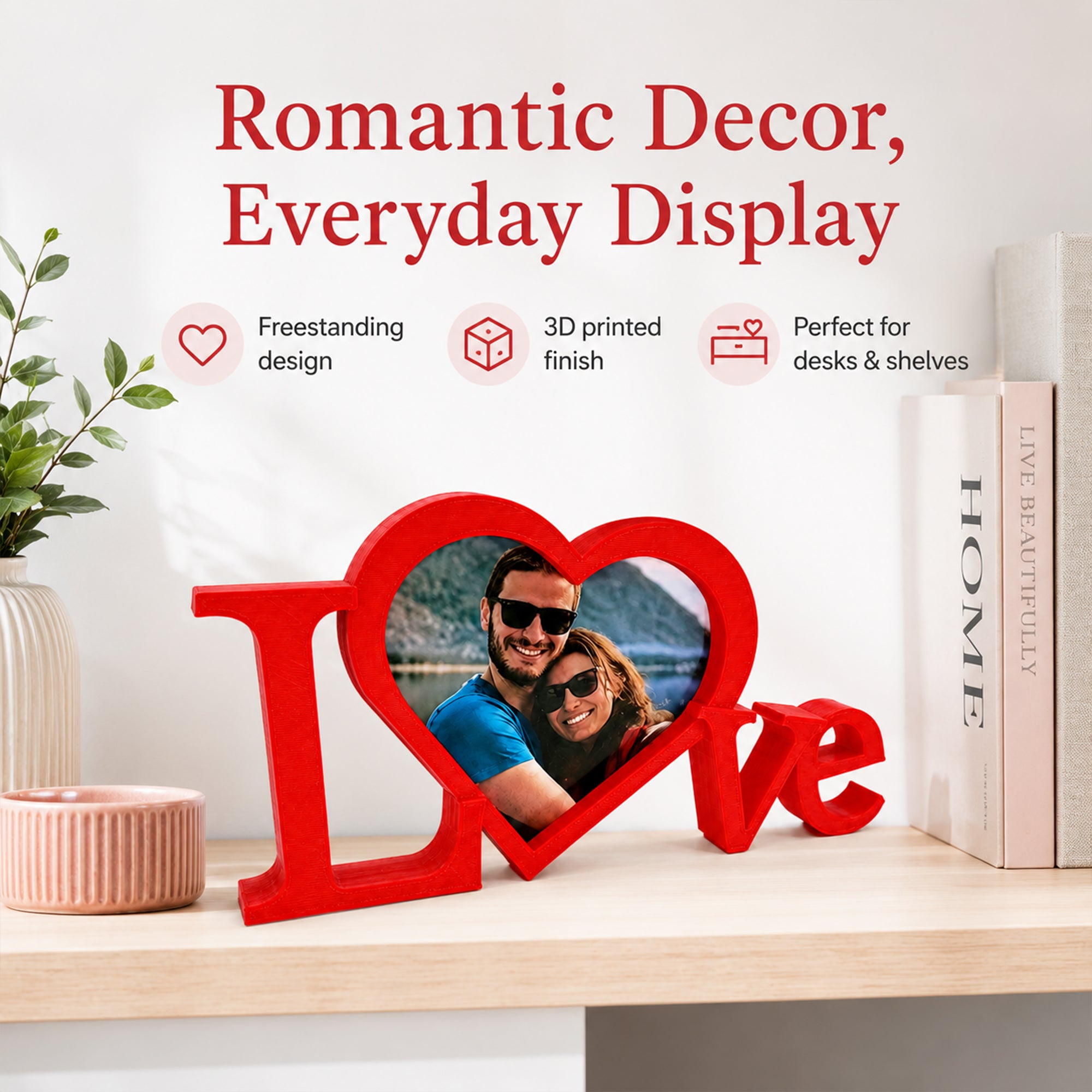 Décor de table de cadre photo de coeur d'amour