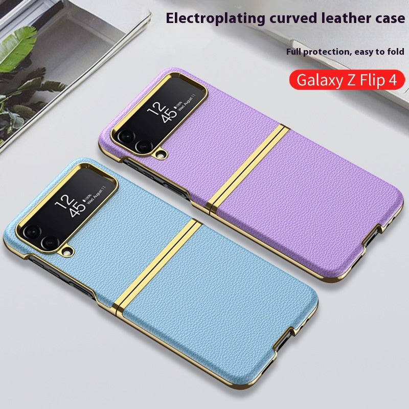 Z Flip4 Étui de téléphone Zflip4 Écran pliable tout compris cuir uni