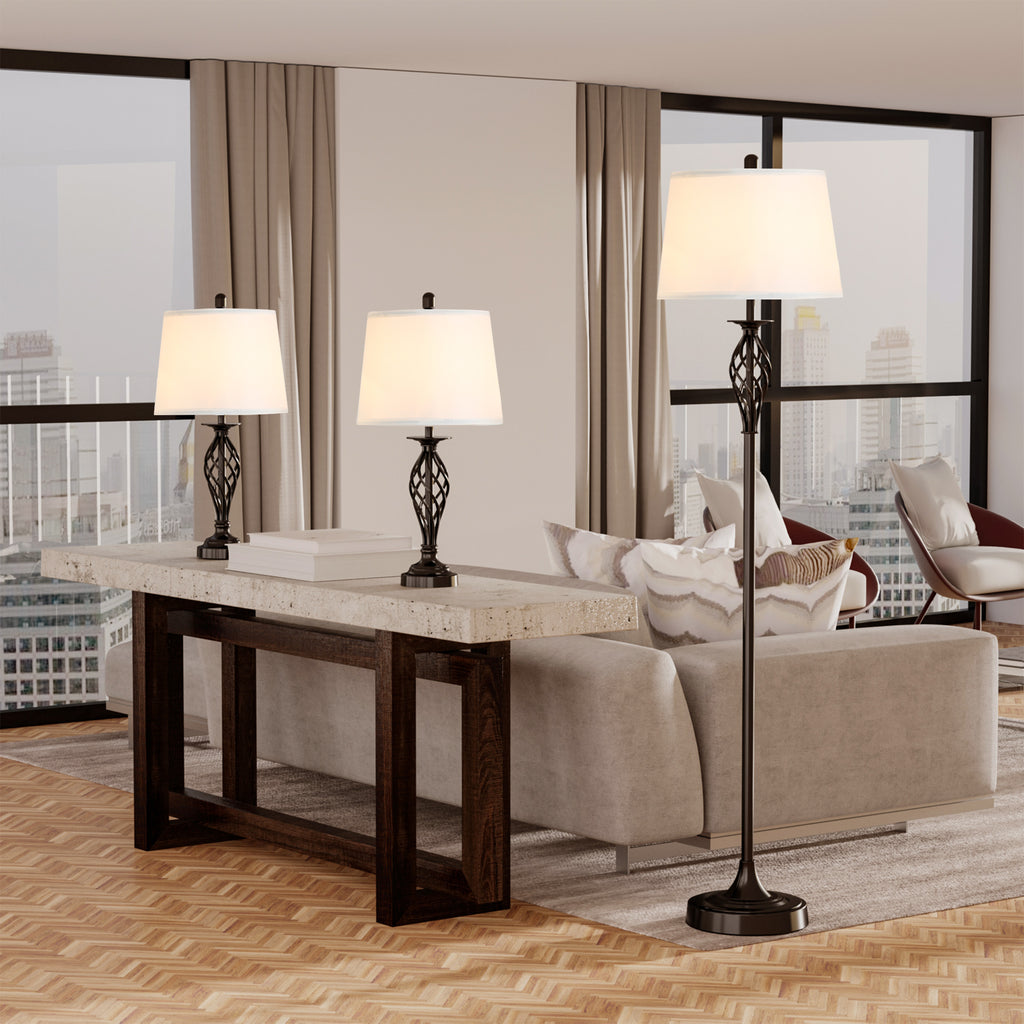 Ensemble de lampadaire de table 3 pièces avec pôle métallique