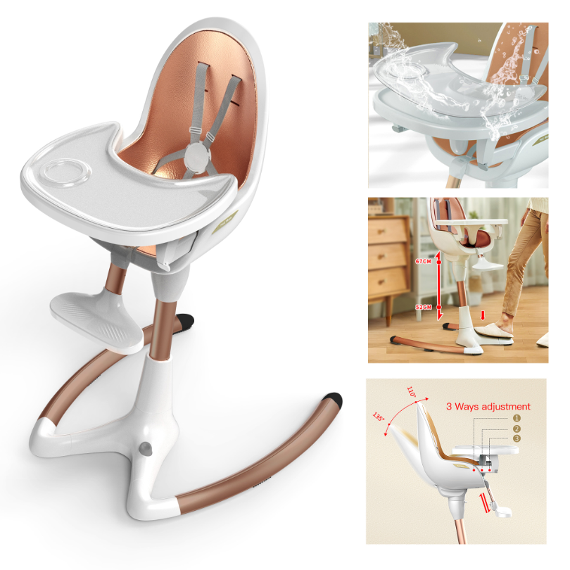 Chaise à manger bébé de luxe avec hauteur de siège réglable et plateau amovible