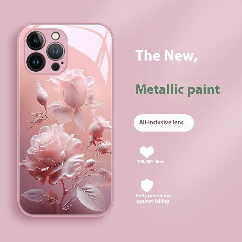 Étui de téléphone peint en verre de couleur rose