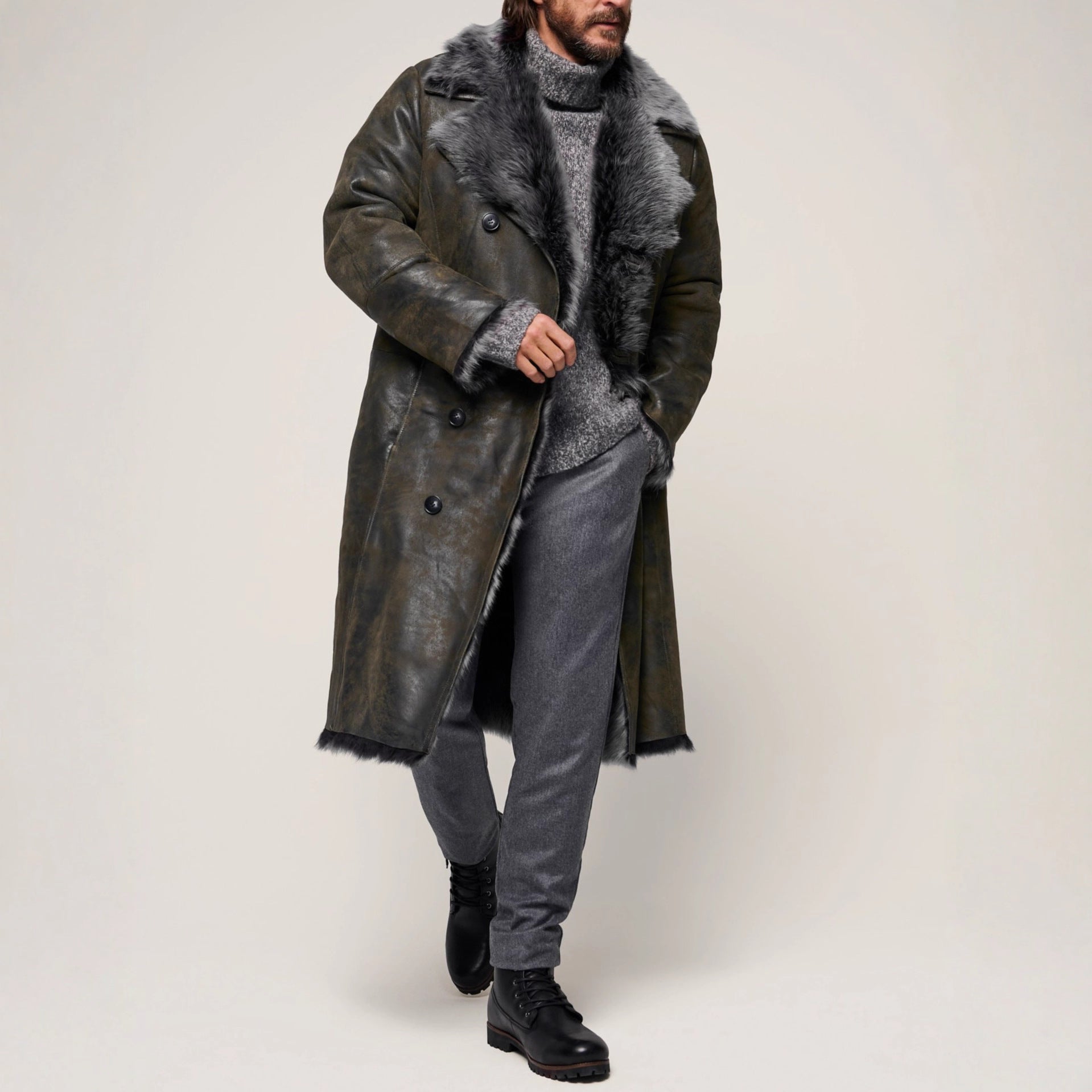 Manteau à manches longues pour hommes à deux seins
