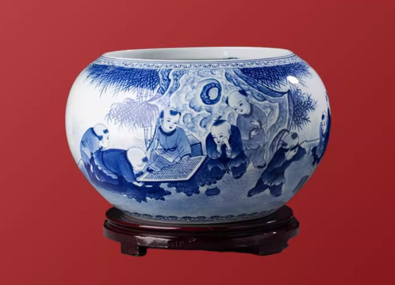 Peint à la main Bleu-et-Blanc Treasure Basin Salon Pièce décorative