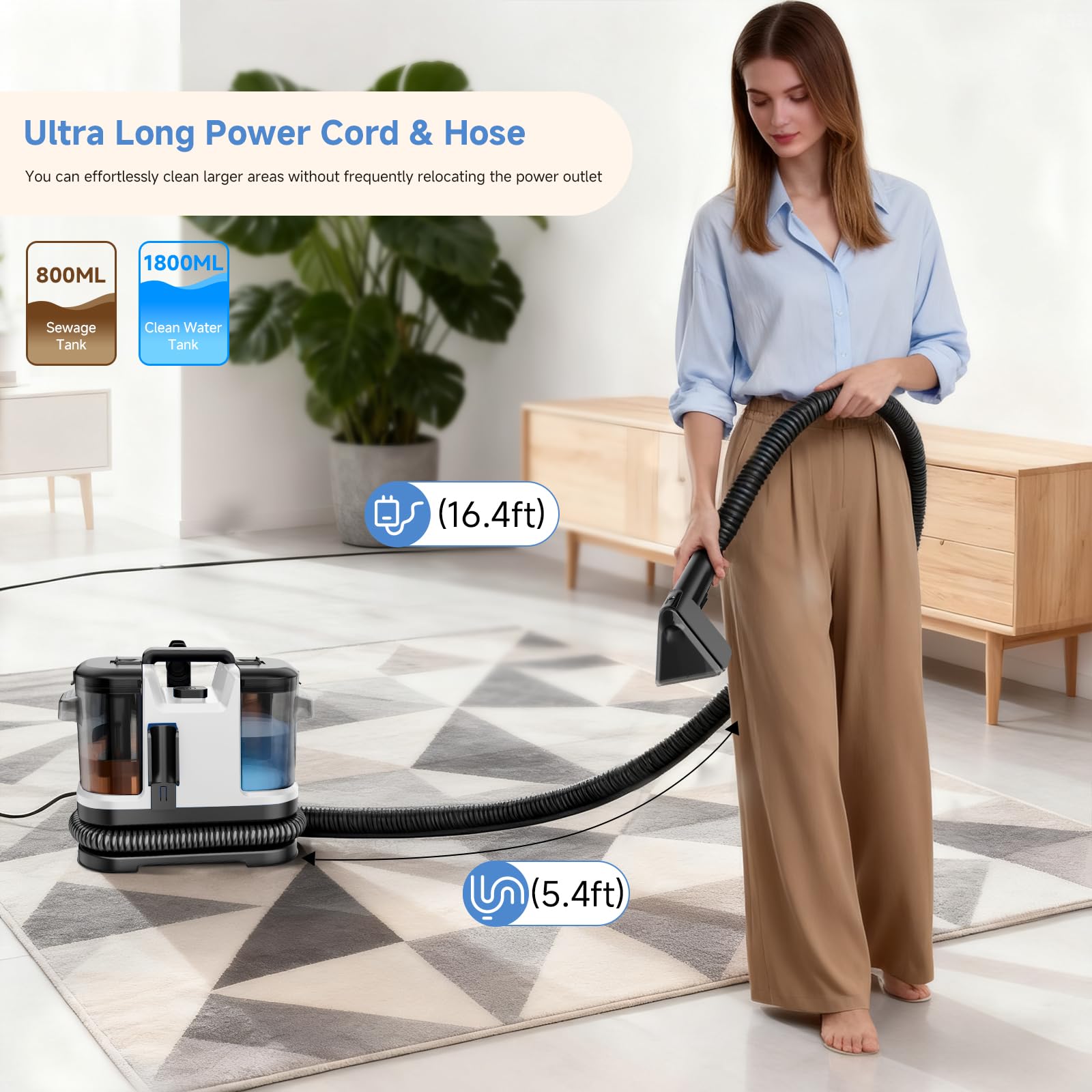 Nettoyeur de tissu Canapé Rideaux de tapis Multi-fonctions Nettoyeur à vide Spray d'aspiration intégré