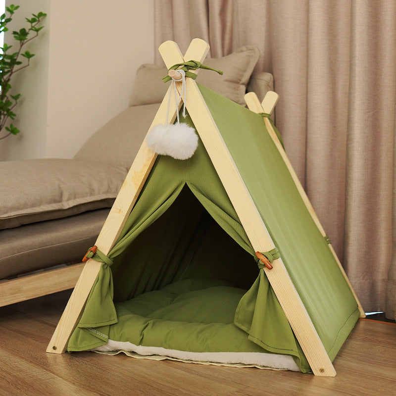 Tente de chat de chat amovible et lavable toile rayée Bois massif