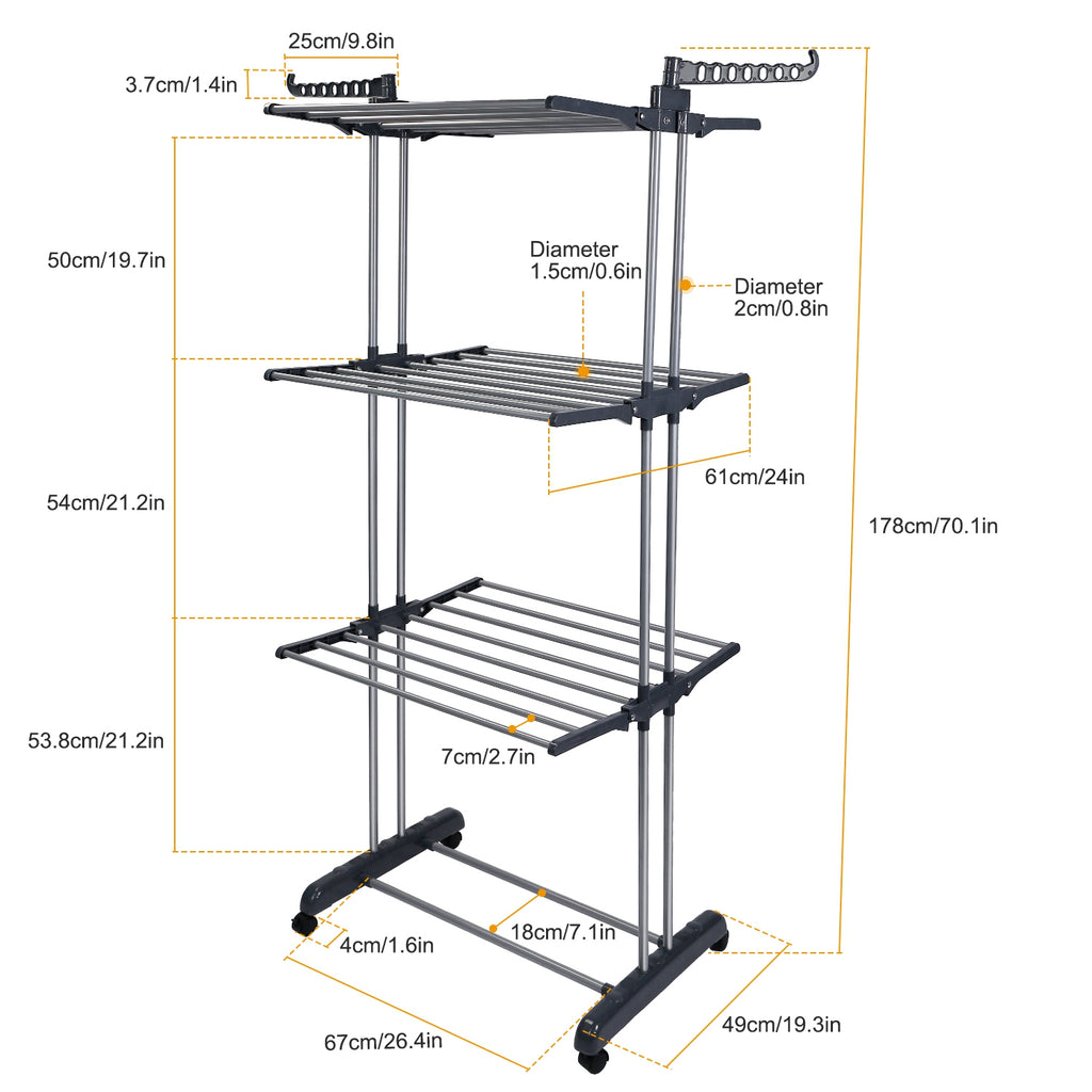 1Pc Vêtements Séchage Rack Rolling Lave-linge Collapsible Suspension rail Shelve Wardrob