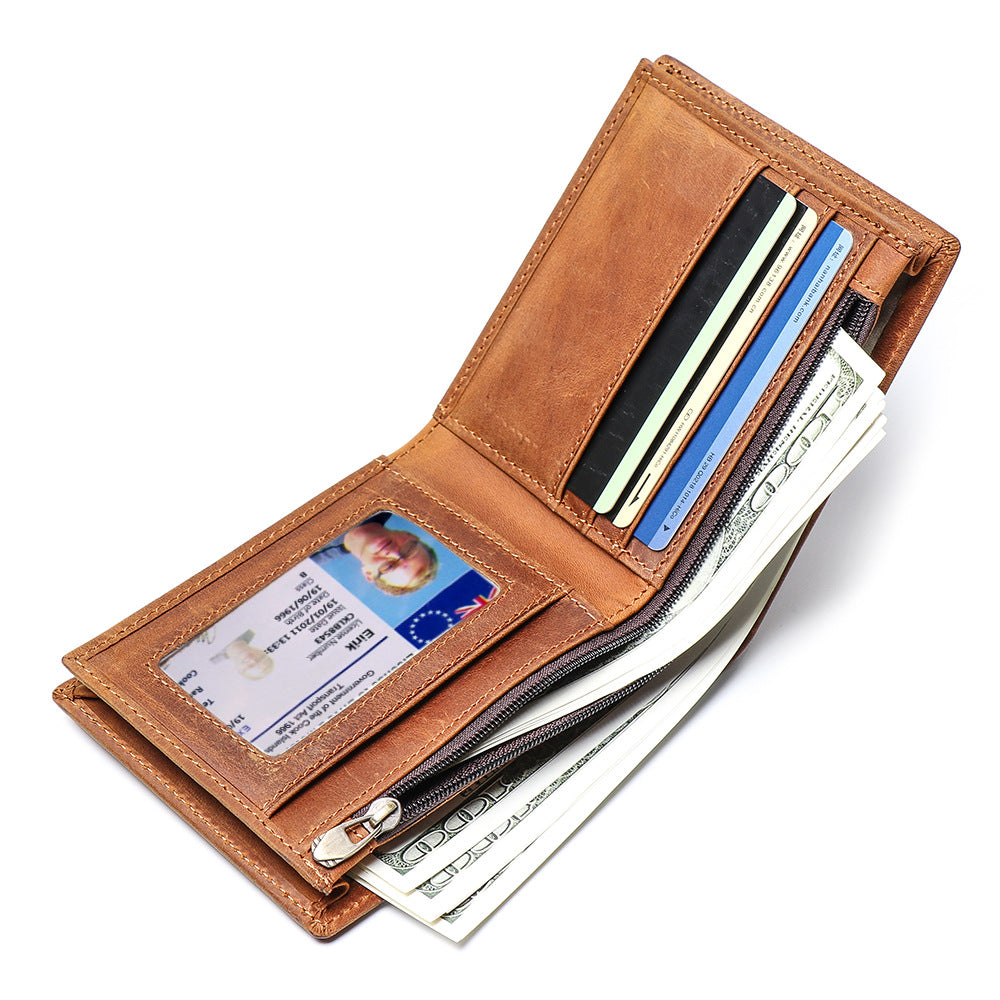 Porte-monnaie court homme de style nouveau fabriqué à partir de Cowhide plein grain avec plusieurs fentes de cartes