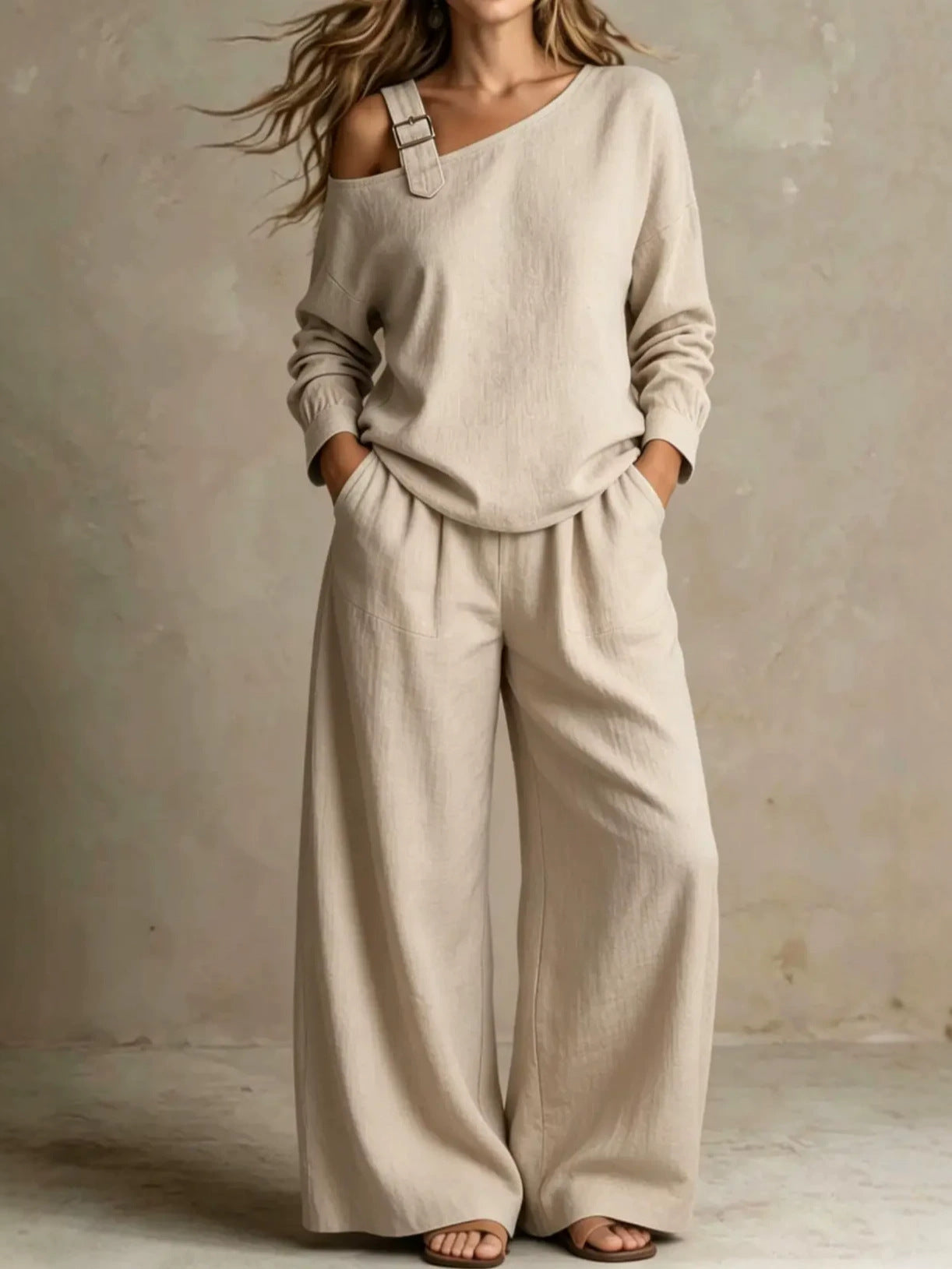Site Hot-Selling Ensemble de deux pièces en lin à une couche de mode décontractée pour femmes