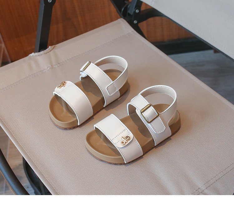 Filles' Fashion Letter Metal Button Sandales Coréen Version Bébé Velcro Chaussures Simples Filles'