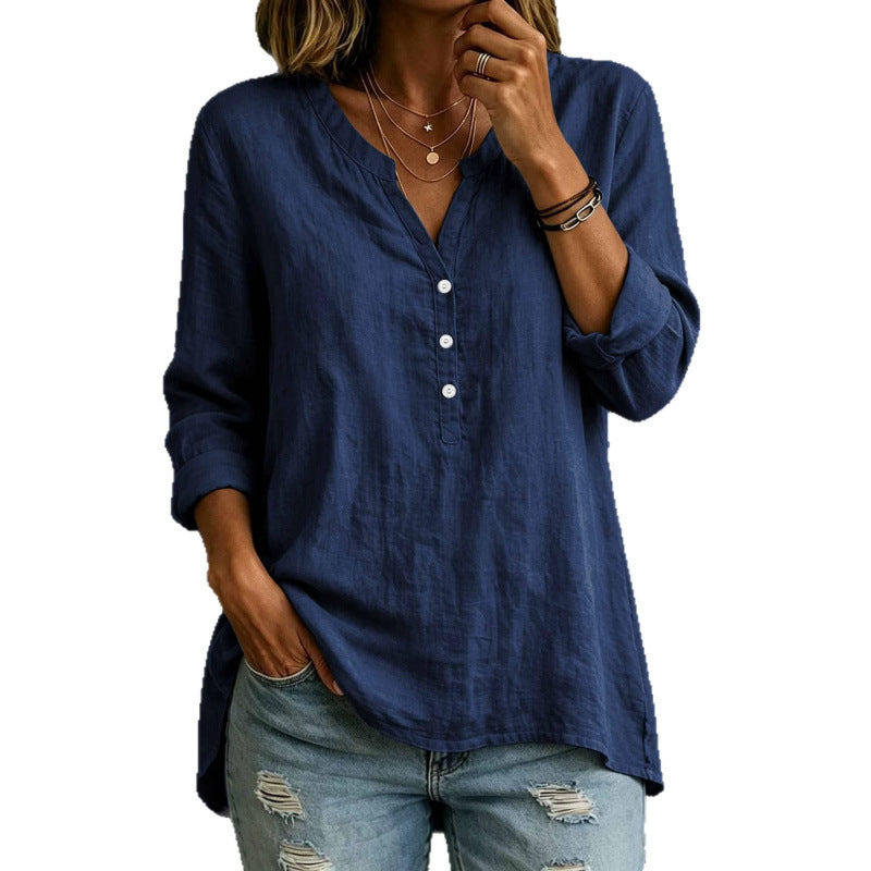 Chemise à boutons à point fixe en couleur solide pour femmes