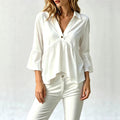 Chemise de couleur unie pour femmes avec un col et des manches volantes