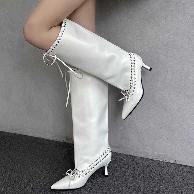 Femmes Plus Taille Bottes en cuir Arrivée pour l'automne Winter Pointed Toe mince talon Élégant Ri