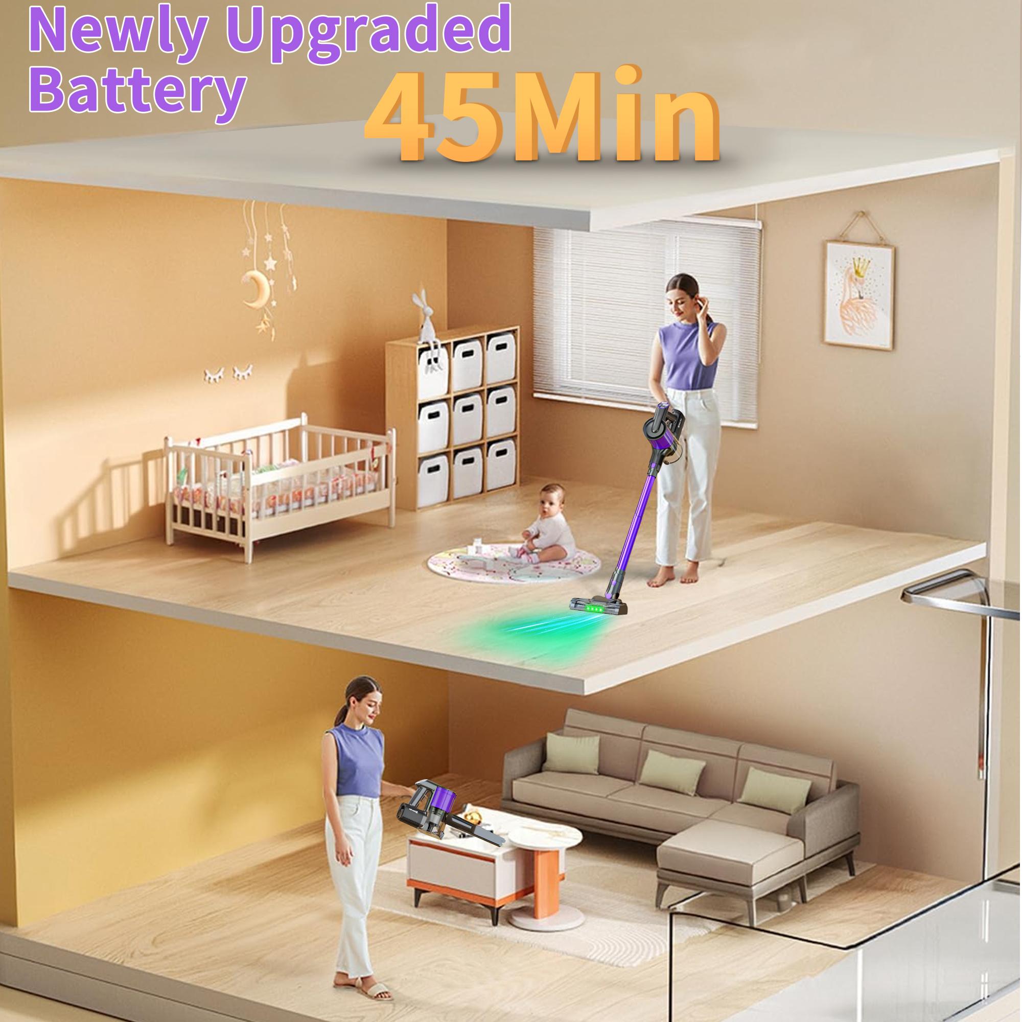 Nettoyeur à vide sans fil rouge léger avec tête de brosse anti-angle et LED verte