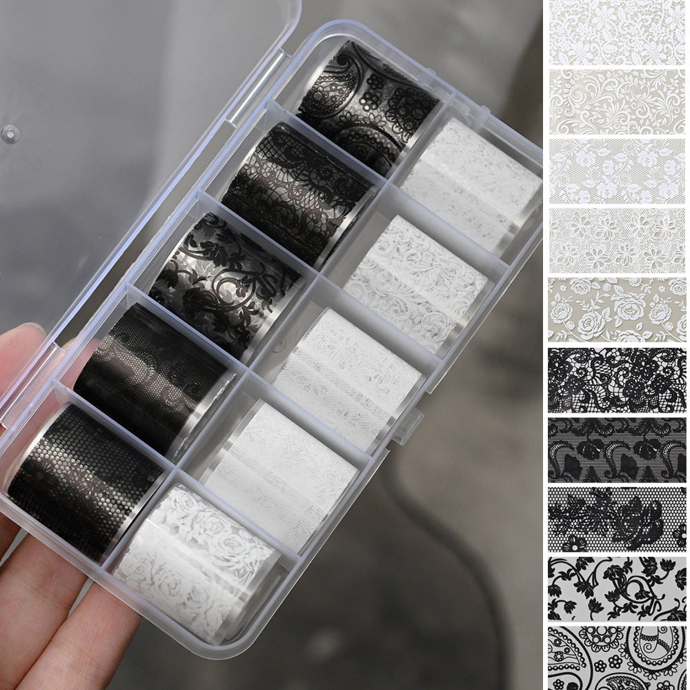 Black and White Lace-pattern Nail Art Transfer Foil