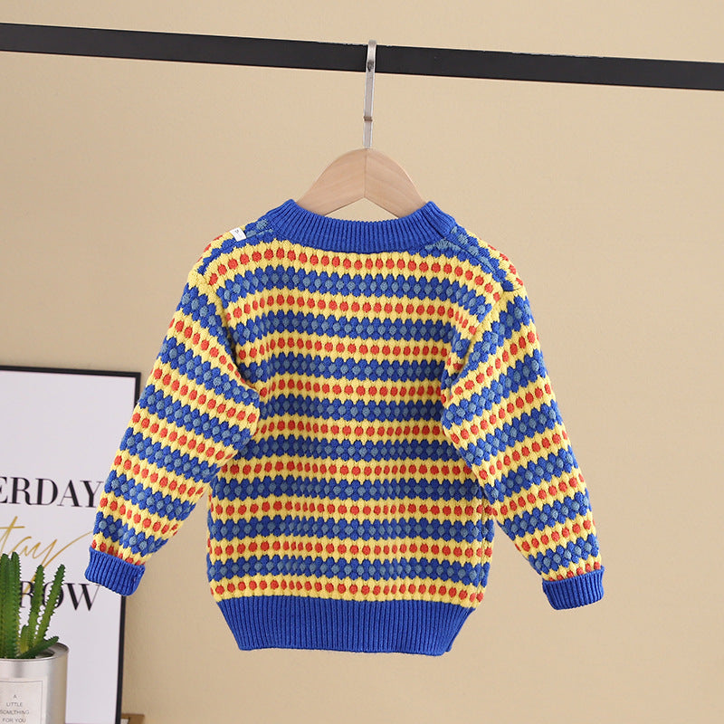 Rainbow Stripes Baby Round Cou Pullover Sweater