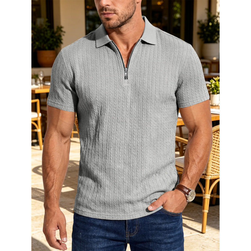 Polo Texturé Homme d'été Jacquard demi-zip Polo avec col tourné