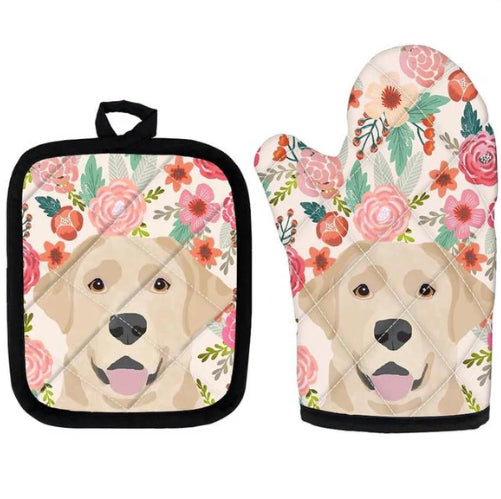 Imprimé mignon Pug Isolé Four Mitt et Trivet Set 2 pièces