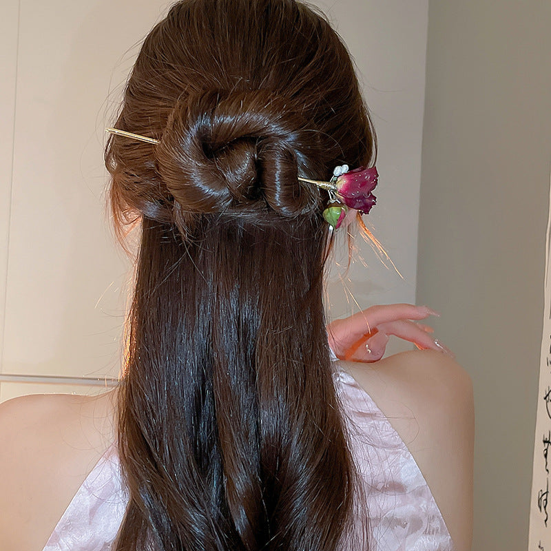 Rétro Rose Pearl Épin à cheveux de style chinois