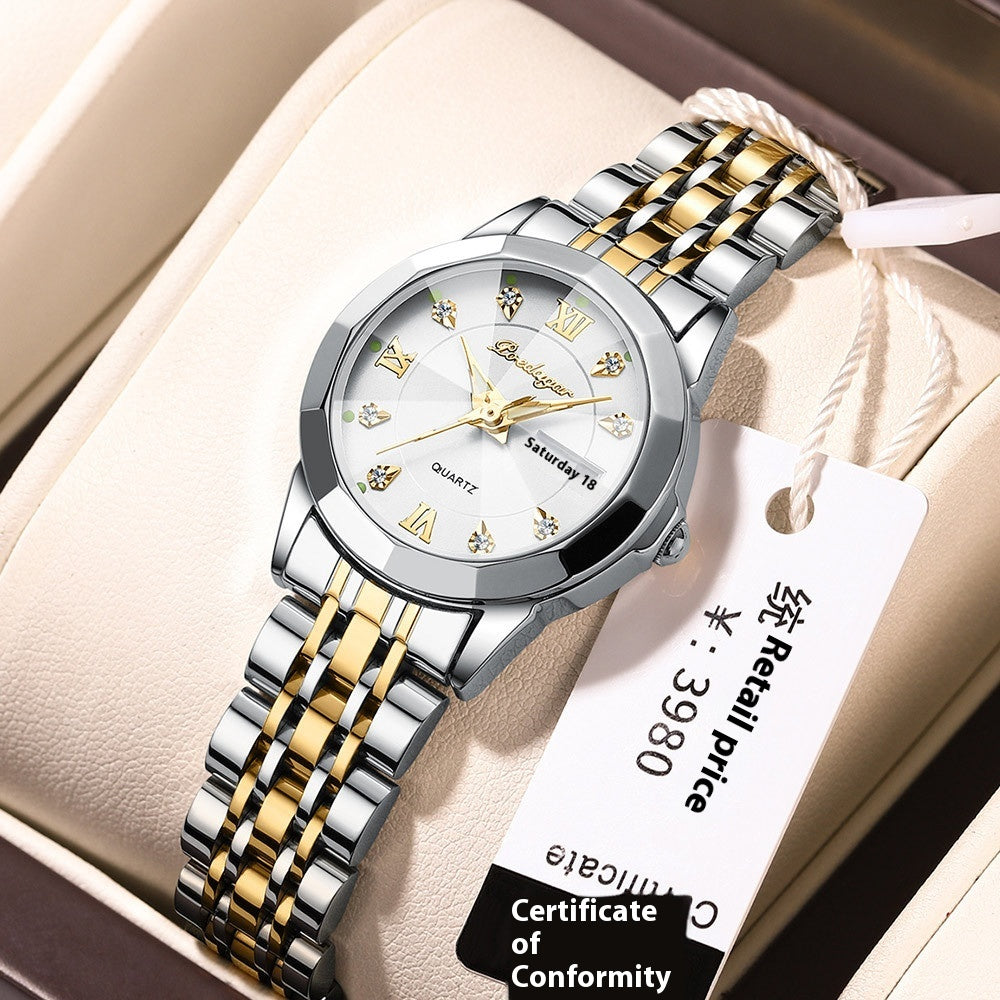 Femmes étanche double calendrier lumineux Wrist Watch