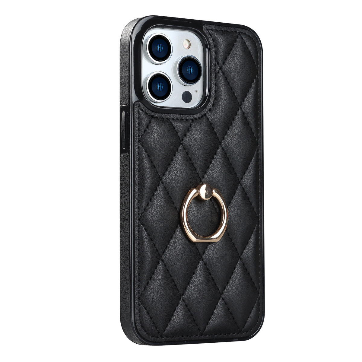 Boîtier de téléphone Ring Diamond Bracket Etui de téléphone en cuir Résistant aux chutes pour femmes