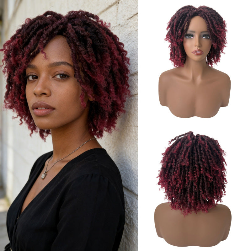 Dreadlock courte boucle pleine perruque pour les femmes haute température en soie rose Mesh bouchon