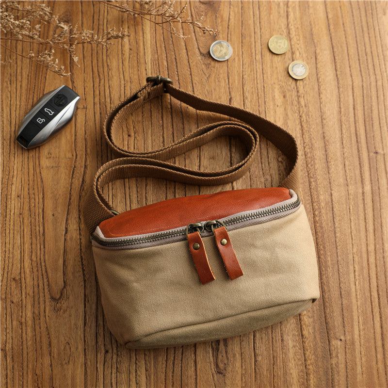 Minimalist Niche Artistic Street-Style Vintage Pure Cotton Canvas Crossbody Sac