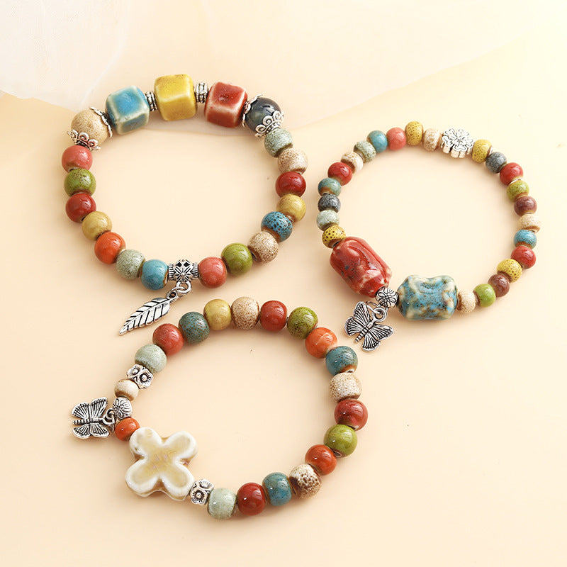 Rétro Scenery Dezhou Ceramic Bracelet Student Literary Ethnic Style National Tendance Perlée
