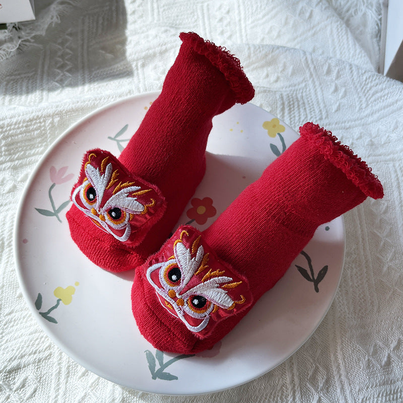 Bébé Hiver Grand Rouge Terry Chaussettes de sol antidérapantes